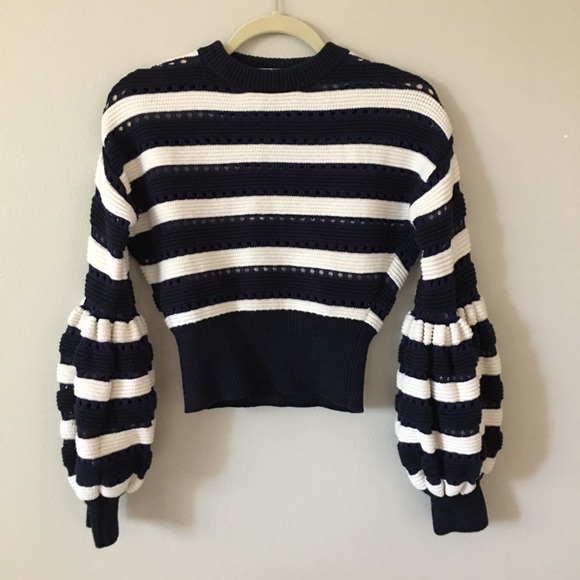 COPY - SELF PORTRAIT Balloon Sleeve Striped Sweater Blue/Cream S - Picture 4 of 7